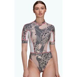 Adidas Stella McCartney Floral One Piece Swim Rash Guard Bodysuit Pink SZ S